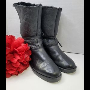 Santana Canada black Boots size 6.5 Faux Fur lining black leather upper